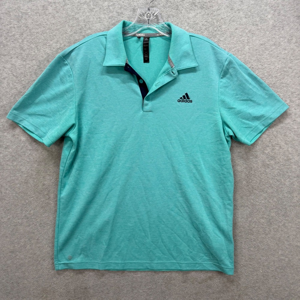 Adidas Polo Shirt Mens Medium Teal Heather Short Sleeve Recycled Golf Active
